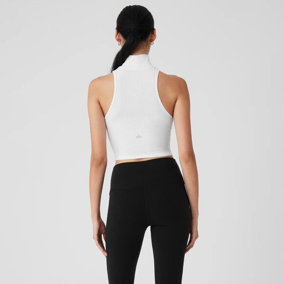 alo White Ribbed Sea Coast Cropped Turtleneck Tank size Small - Picture 2 of 12